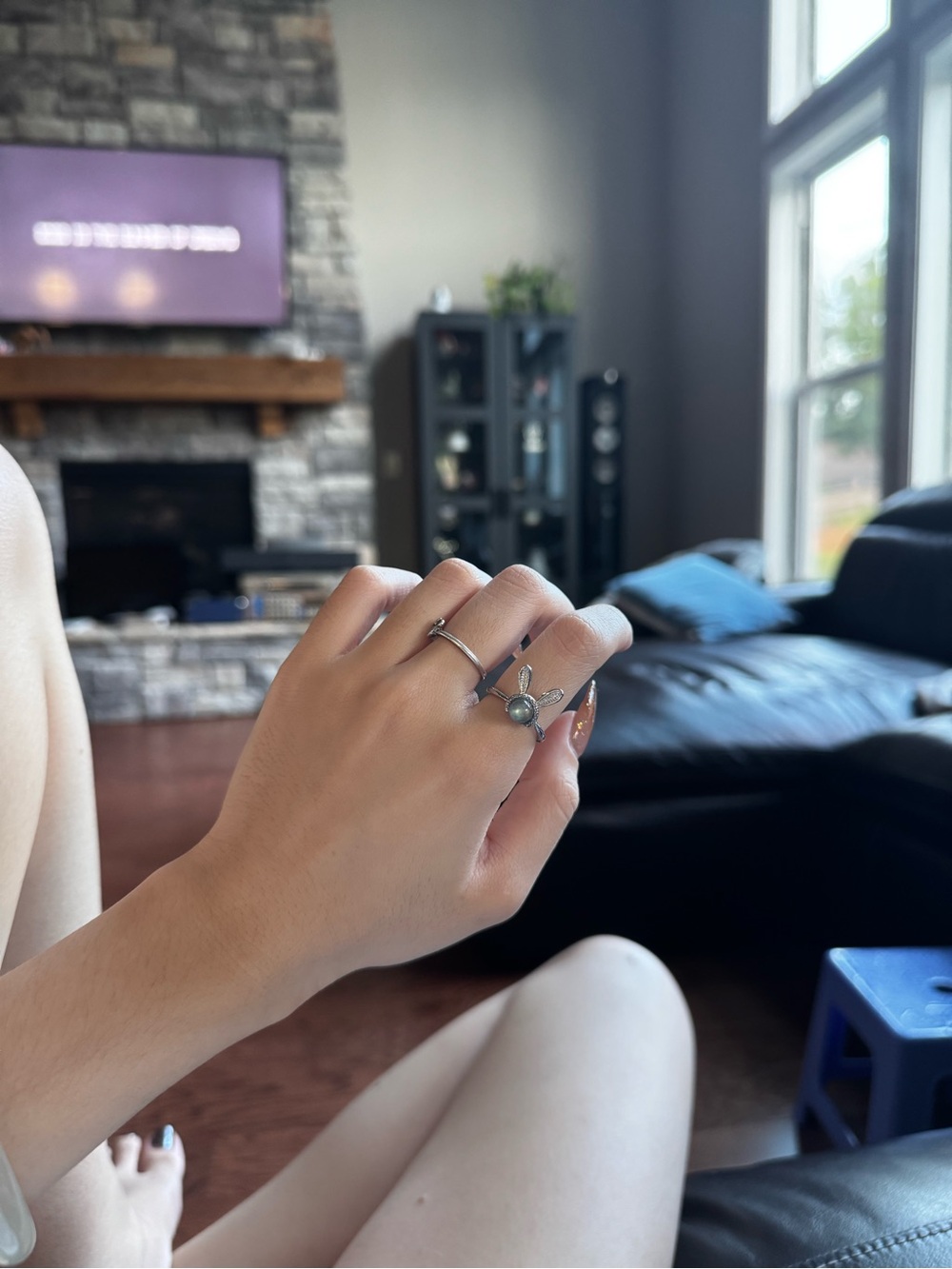Silver Bunny Opal Ring - Pale Blue Accents